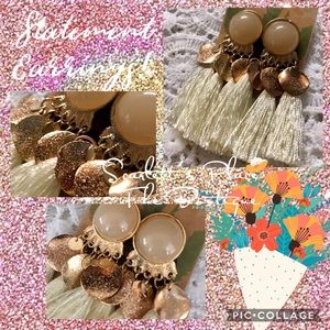 Gold Colored Tassel Stud Statement Earring